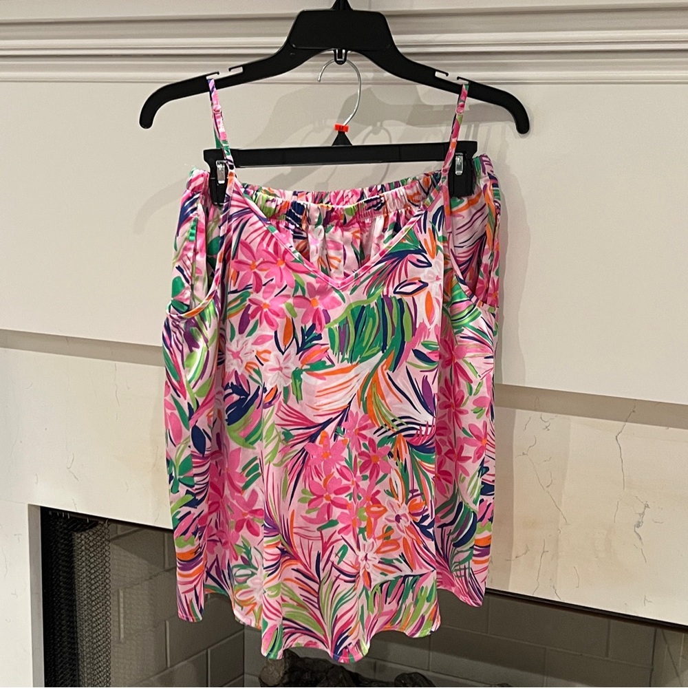 Vibrant Floral Print Sleeveless Pajama Set Size Large - Picture 3 of 13